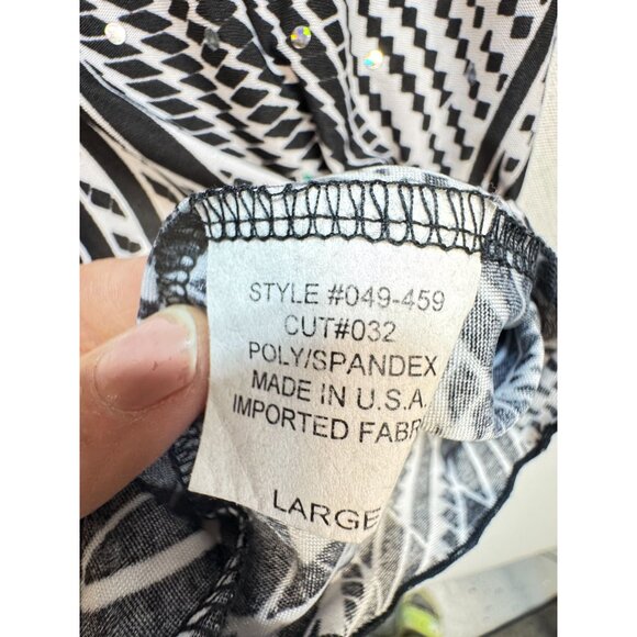 All Hours Womens 3/4 Sleeve Blouse Top Sze L Black White Abstract Rhinestone Y2K - Picture 5 of 11